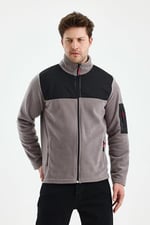 Monox Erkek Tam Fermuarlı Parçalı Spor Polar Ceket
