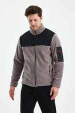 Monox Erkek Tam Fermuarlı Parçalı Spor Polar Ceket
