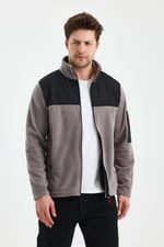 Monox Erkek Tam Fermuarlı Parçalı Spor Polar Ceket