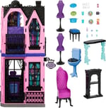 Monster High Buh-tique Hotel oyuncak bebek evi, katlanabilir oyun seti, her odada korkutucu sürprizler ve mobilya ve aksesuarlar dahil 13'ten fazla oyun parçası, JBF16