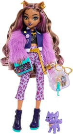 Monster High Evcil köpeği ​Crescent ile sırt çantası, ajanda ve atıştırmalıklar gibi aksesuarlarıyla Clawdeen Wolf bebek, HRP65