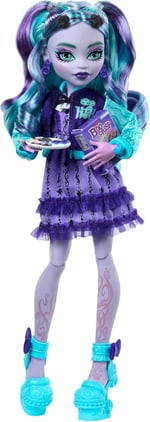 Monster High Kolej ceketi, yıllık, kutu oyunu ve kurabiyelerle oyun kulübü temalı Gizemli Yıllık Twyla bebek ve aksesuar seti, HXW31