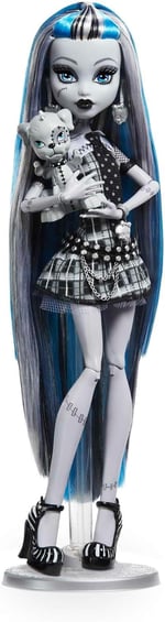 Monster High Reel Drama Bebek, Frankie Stein Siyah Beyaz, Bebek Boyutu ve Yaşam Boyu Posterlerle Koleksiyonluk Reprodüksiyon, Korku Flick Teması - Seçenekler: Frankie Stein, Clawdeen Kurt