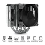MONTECH NX600 6 Isı Borulu ve Premium Üst Kapaklı Çift Kule CPU Hava Soğutucu | 28mm E28 PWM Premium Fan | Lehimli Bakır Taban | Üstün Isı Dağılımı | Tüm Intel ve AMD Soket Desteği | Siyah | AMD AM5/A