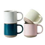 Morandi Renkli Seramik Mini Espresso Bardak Seti 4'lü - Çift Çekim 158 ml Kulplu Kahve Kupaları, Küçük Porselen Modern Stil Demitasse Bardakları Çay, Latte, Kapuçino, Bulaşık Makinesinde