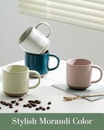 Morandi Renkli Seramik Mini Espresso Bardak Seti 4'lü - Çift Çekim 158 ml Kulplu Kahve Kupaları, Küçük Porselen Modern Stil Demitasse Bardakları Çay, Latte, Kapuçino, Bulaşık Makinesinde