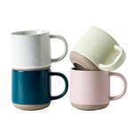 Morandi Renkli Seramik Mini Espresso Bardak Seti 4'lü - Çift Çekim 158 ml Kulplu Kahve Kupaları, Küçük Porselen Modern Stil Demitasse Bardakları Çay, Latte, Kapuçino, Bulaşık Makinesinde