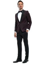 Morven Erkek Koyu Bordo Modena Slimfit Jakarlı Smokin