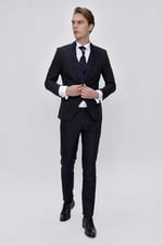 Morven Erkek Lacivert Santos Çıkma Yaka Slim Fit Damatlık