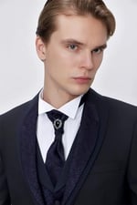 Morven Erkek Lacivert Santos Çıkma Yaka Slim Fit Damatlık