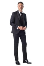 Morven Erkek Siyah Monhattan Slim Fit Dar Kesim Jakarlı Smokin