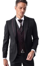 Morven Erkek Siyah Monhattan Slim Fit Dar Kesim Jakarlı Smokin