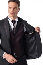Morven Erkek Siyah Monhattan Slim Fit Dar Kesim Jakarlı Smokin