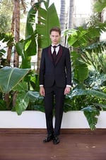 Morven Erkek Siyah Santos Çıkma Yaka Slim Fit Damatlık