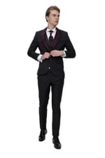 Morven Erkek Siyah Santos Çıkma Yaka Slim Fit Damatlık