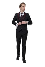 Morven Erkek Siyah Santos Çıkma Yaka Slim Fit Damatlık