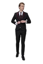 Morven Erkek Siyah Santos Çıkma Yaka Slim Fit Damatlık