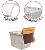 Motek Patateslik Soğanlık Sepeti Oyuncak Kutusu Tekerlekli Organızer Çok Amaçlı Kutu 3X12Lt-Bambu+Krem