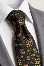 Motif Desenli Siyah Gold Kravat & Mendil