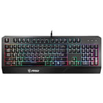 MSI GG VIGOR GK20 TR GAMING KEYBOARD RAINBOW ARKA AYDINLATMA ANTIGHOSTING MEMBRAN SIVI DOKULMESINE DAYANIKLI OYUNCU KLAVYESI TURKCE Q, Siyah