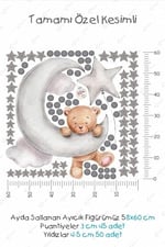 MSticker-Ayda Sallanan Sevimli Ayıcık Puantiye Ve Yıldızlar Çocuk Bebek Odası Sticker Seti