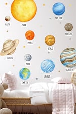 MSticker-Eğitici Gezegen Seti - Gezegenler Sticker Seti - Çocuk Bebek Odası Sticker (Karışık)
