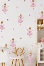 MSticker-Minik Peri Kızı Balerin Yıldızlar Ve Puantiyeler Çocuk Bebek Odası Duvar Cam Sticker Seti