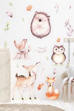 MSticker-Sevimli Hayvanlar Ve Yapraklar Çocuk Bebek Odası Sticker Seti