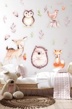 MSticker-Sevimli Hayvanlar Ve Yapraklar Çocuk Bebek Odası Sticker Seti