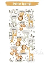 MSticker-Sevimli Safari Hayvanları Ve Gri Yıldızlar Çocuk Bebek Odası Cam Duvar Sticker Seti