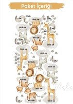 MSticker-Sevimli Safari Hayvanları Ve Gri Yıldızlar Çocuk Bebek Odası Cam Duvar Sticker Seti