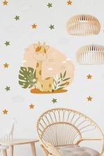 MSticker-Soft Renklerde Sevimli Zürafa Ve Yıldızlar Çocuk Odası Sticker Seti