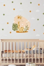 MSticker-Soft Renklerde Sevimli Zürafa Ve Yıldızlar Çocuk Odası Sticker Seti