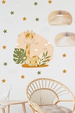 MSticker-Soft Renklerde Sevimli Zürafa Ve Yıldızlar Çocuk Odası Sticker Seti