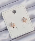 MT STORE 01 Rose Renk Zirkon Taşlı İncili Yonca Küpe