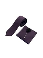 Mürdüm Kravat Mendil Yaka Çiçeği Set