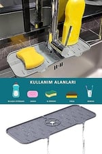 Musluk Emici Mat, Silikon Katlanabilir Musluk Sıçrama Koruması Lavabo Damlama Matı Su Tutucu Lavabo Matı Kurutma Matı Mutfak ve Banyo için Lavabo Aksesuarları (Gri)