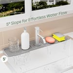 Mutfak Lavabosu için Silikon Boşaltma Matı, 24 x 5,5 inç, 5° Eğimli Mutfak Evyesi Sıçrama Koruması, Mutfak Evyesi için Musluk Sıçrama Koruması, Silikon Lavabo Matı, Gri