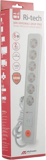 Mutlusan Ri-Tech Altili Akim Korumali Anahtar Topraklı Grup Priz, Çocuk Korumalı, Beyaz, 3 x 1.5m