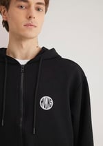 MVJNS Logo Baskılı Fermuarlı Kapüşonlu Siyah Sweatshirt 0S10193-900