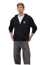 MVJNS Logo Baskılı Fermuarlı Kapüşonlu Siyah Sweatshirt 0S10193-900