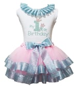 My 1st Birthday Beyaz Gömlek Pembe Mavi Petal Etek Seti Nb-2y, pinguin gri, 3-12 Months