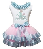 My 1st Birthday Beyaz Gömlek Pembe Mavi Petal Etek Seti Nb-2y, pinguin gri, 3-12 Months
