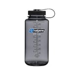 Nalgene Sustain Tritan BPA içermeyen su şişesi,%50 plastik atıktan, 900 ml, geniş ağız, gri siyah kapaklı