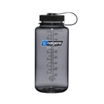 Nalgene Sustain Tritan BPA içermeyen su şişesi,%50 plastik atıktan, 900 ml, geniş ağız, gri siyah kapaklı