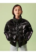 Name it Nkfmanon Kız Çocuk Şişme Mont, Dik Yaka, Fermuarlı, Yan Cepler, Siyah, 8 Yaş