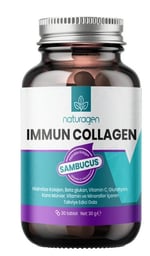 Naturagen Immun Collagen 30 Tablet Bağışıklık Güçlendirici Hidrolize Kolajen Peptitleri Tip 1 3 + B. Glukan + Vitamin A B6 B12 C D E + Glutatyon + Çinko Takviyesi (30 Tablet, Sambucus(Karamürver))