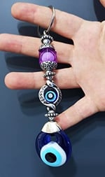 Nazar Boncuklu Mor Kristal Taşlı Anahtarlık