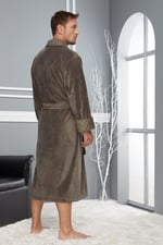 Nefti Renk Yaka Kapitone Bambu Pamuklu Erkek Bornozu Nefti L/XL