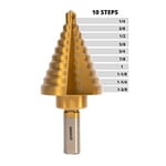 NEIKO 10194A Titanyum Kademeli Matkap Ucu, Yüksek Hızlı Alaşımlı Çelik, Ahşap ve Metal İçin Delik Genişletici, 0.6-3.5 cm Arası 10 Kademeli Boyut